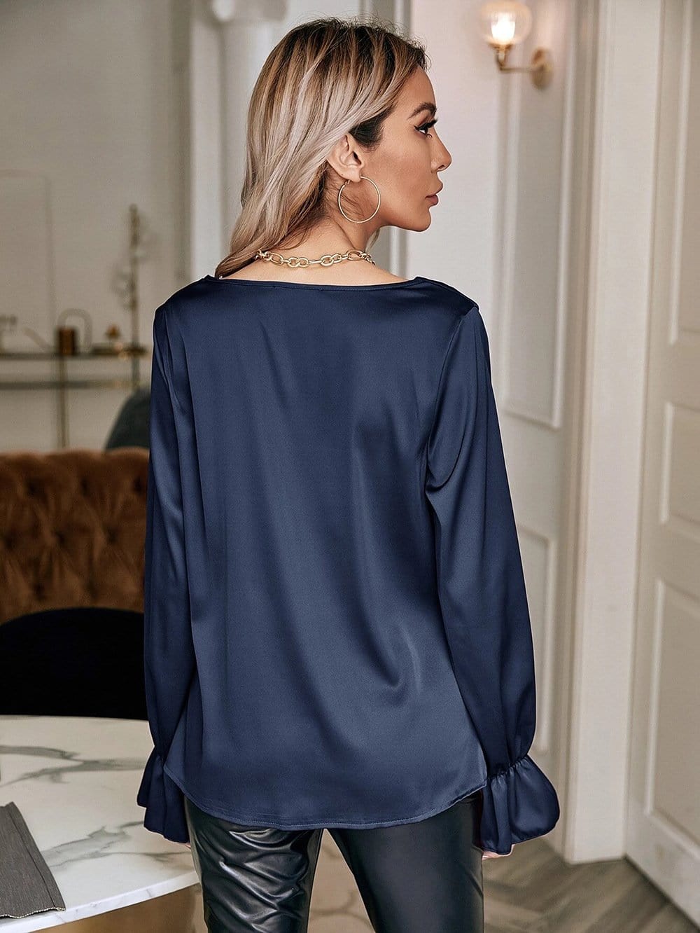 Cowl Neck Long Sleeve Blouse