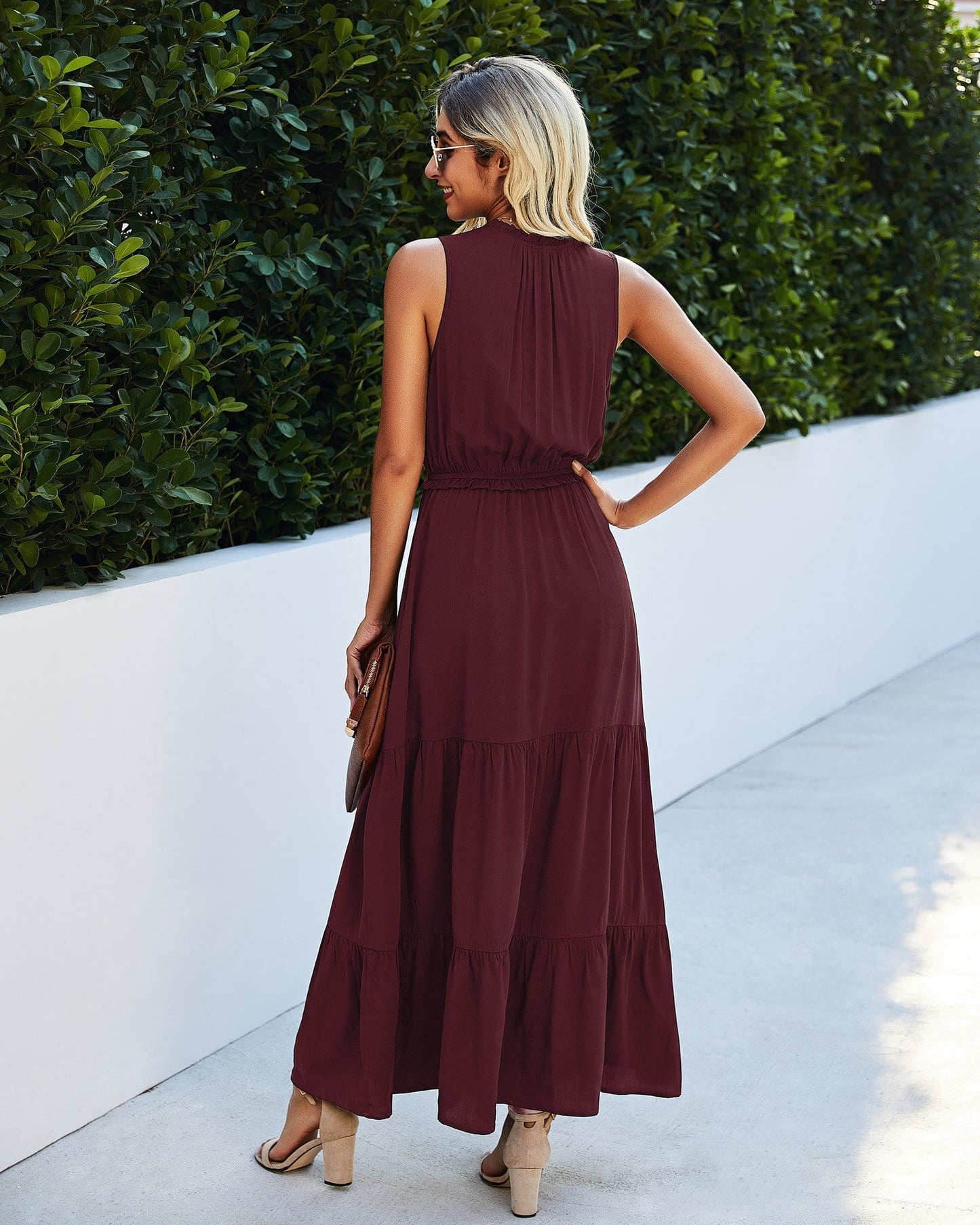 Tie Neck Solid Maxi Dress