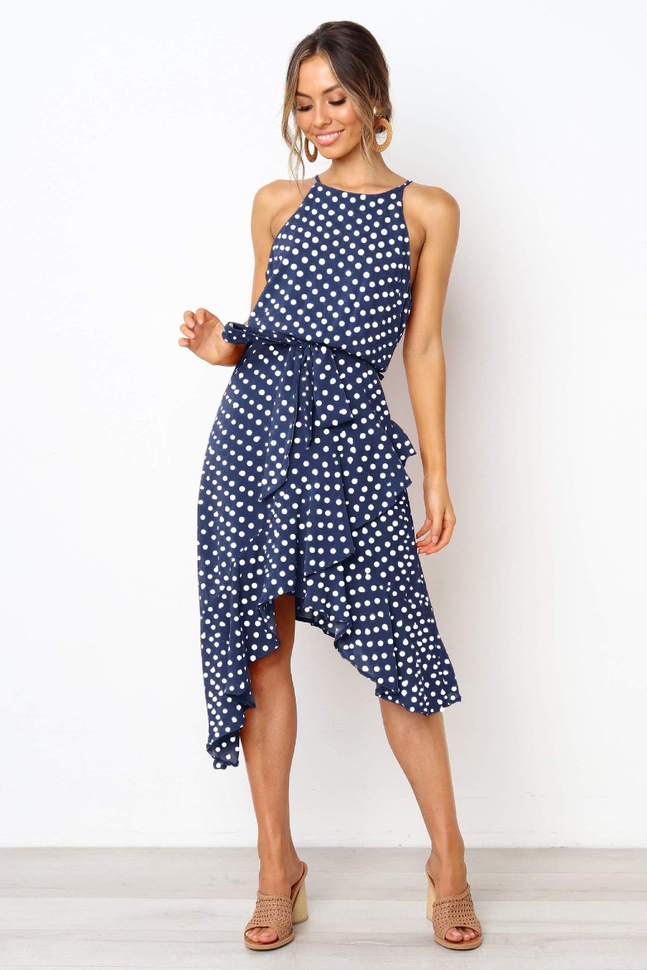 Polka Dot Halter Wrap Dress