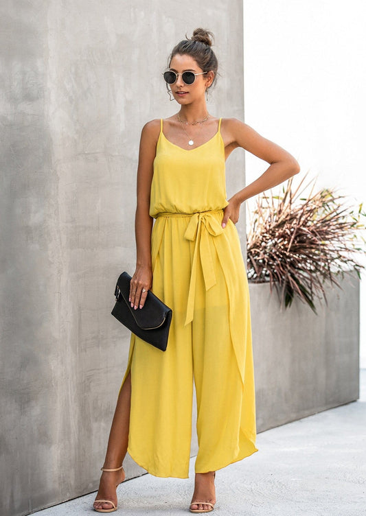 Solid Side Slit Jumpsuit