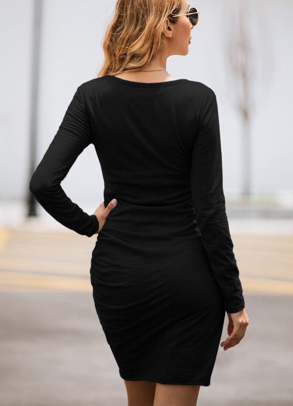 Long Sleeve Overlap Hem Dress