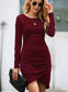 Long Sleeve Overlap Hem Dress