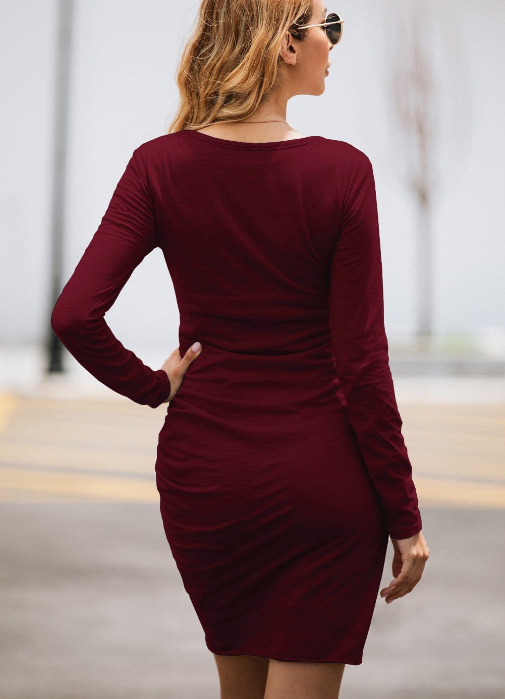 Long Sleeve Overlap Hem Dress