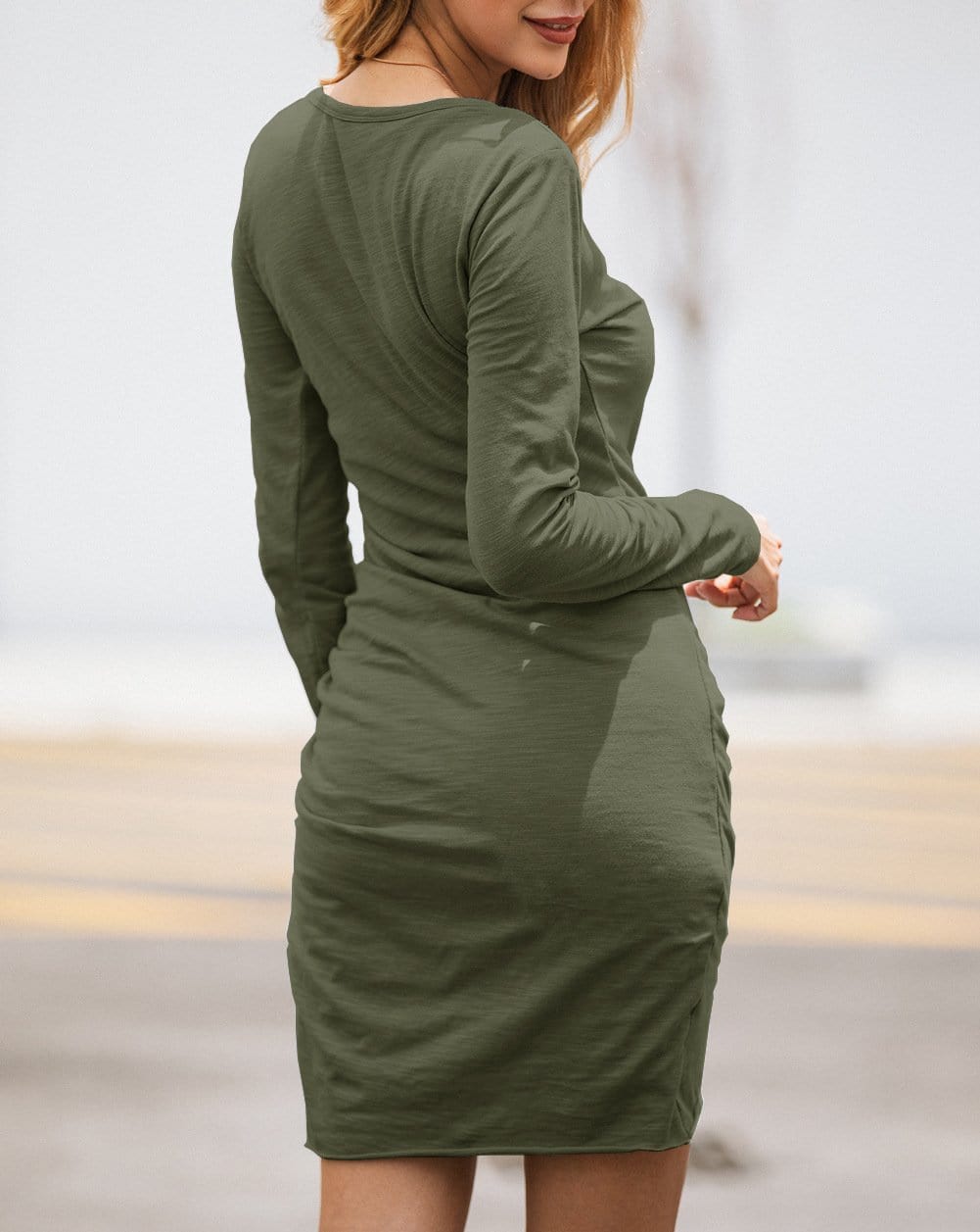 Long Sleeve Overlap Hem Dress