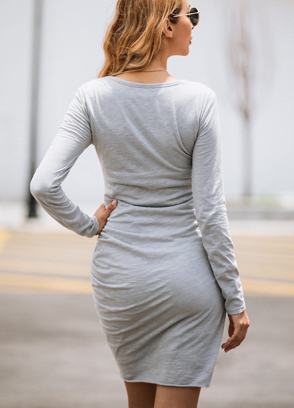 Long Sleeve Overlap Hem Dress