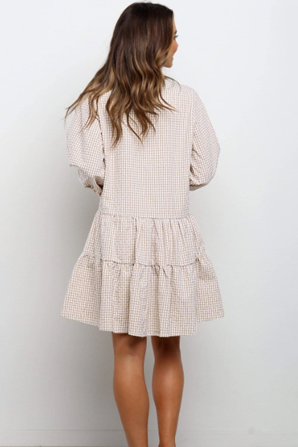 Contrast Button Down Gingham Dress