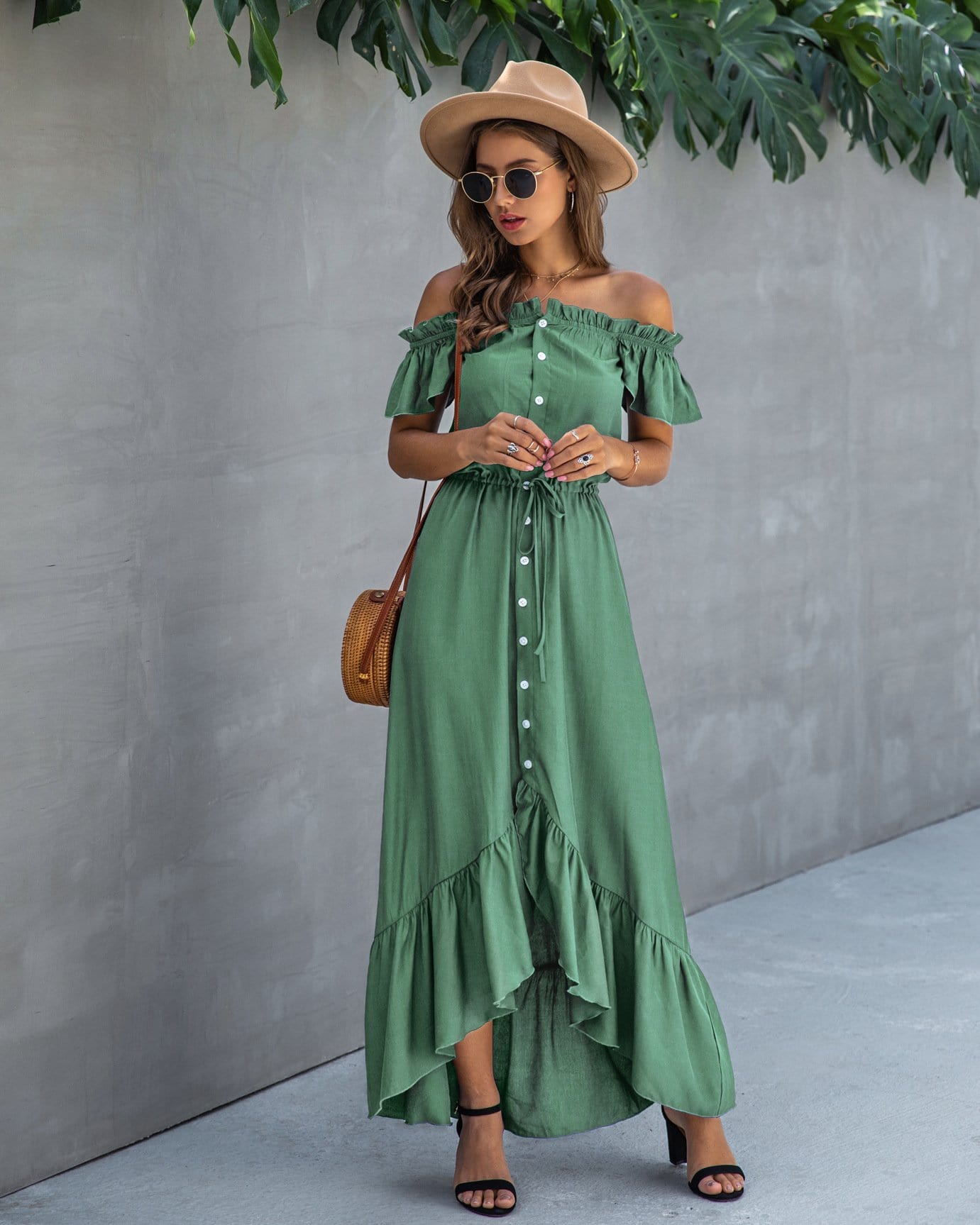 Off Shoulder Button Down Dress