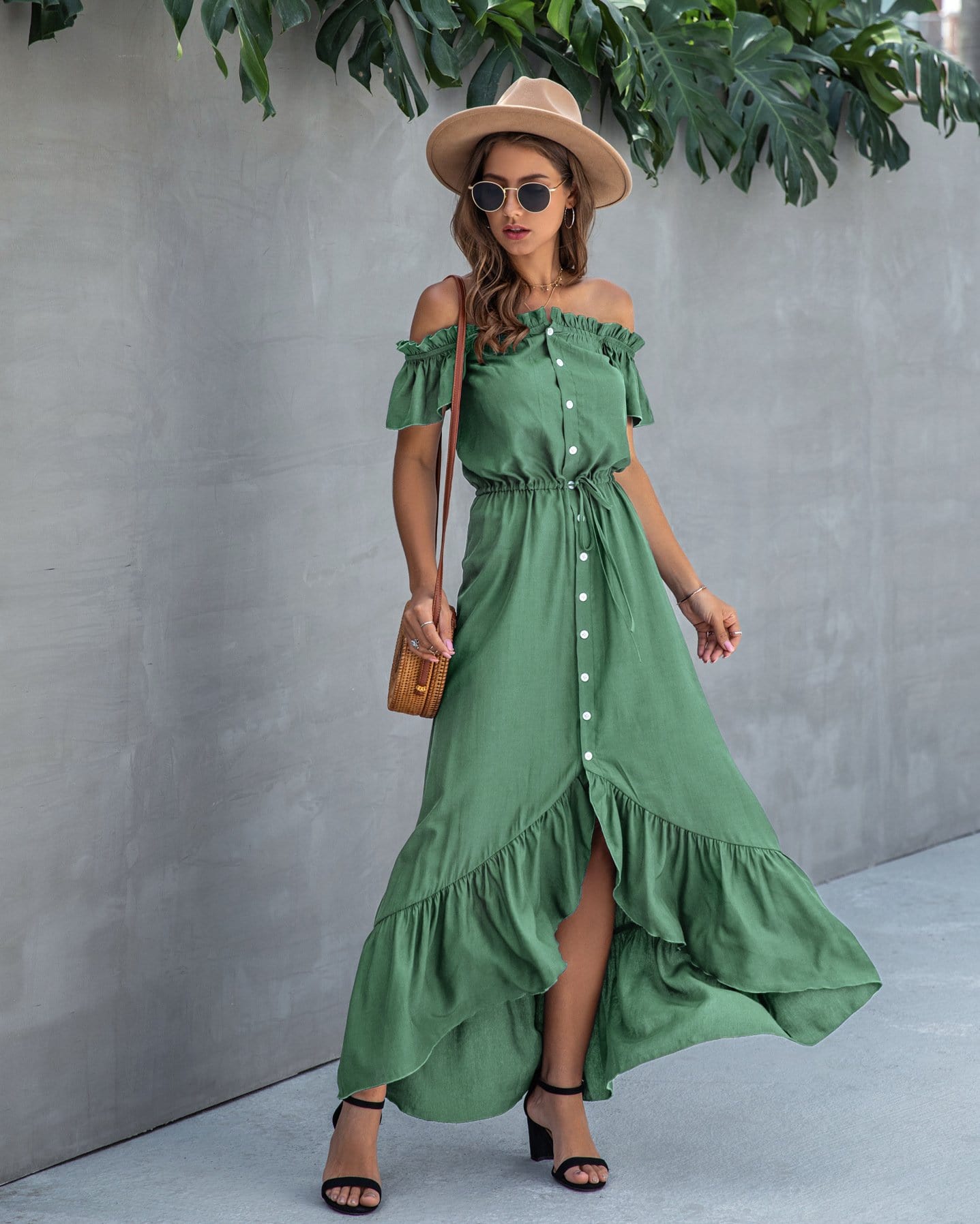 Off Shoulder Button Down Dress