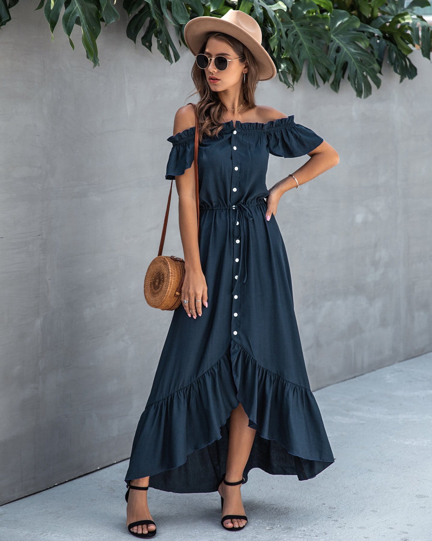 Off Shoulder Button Down Dress