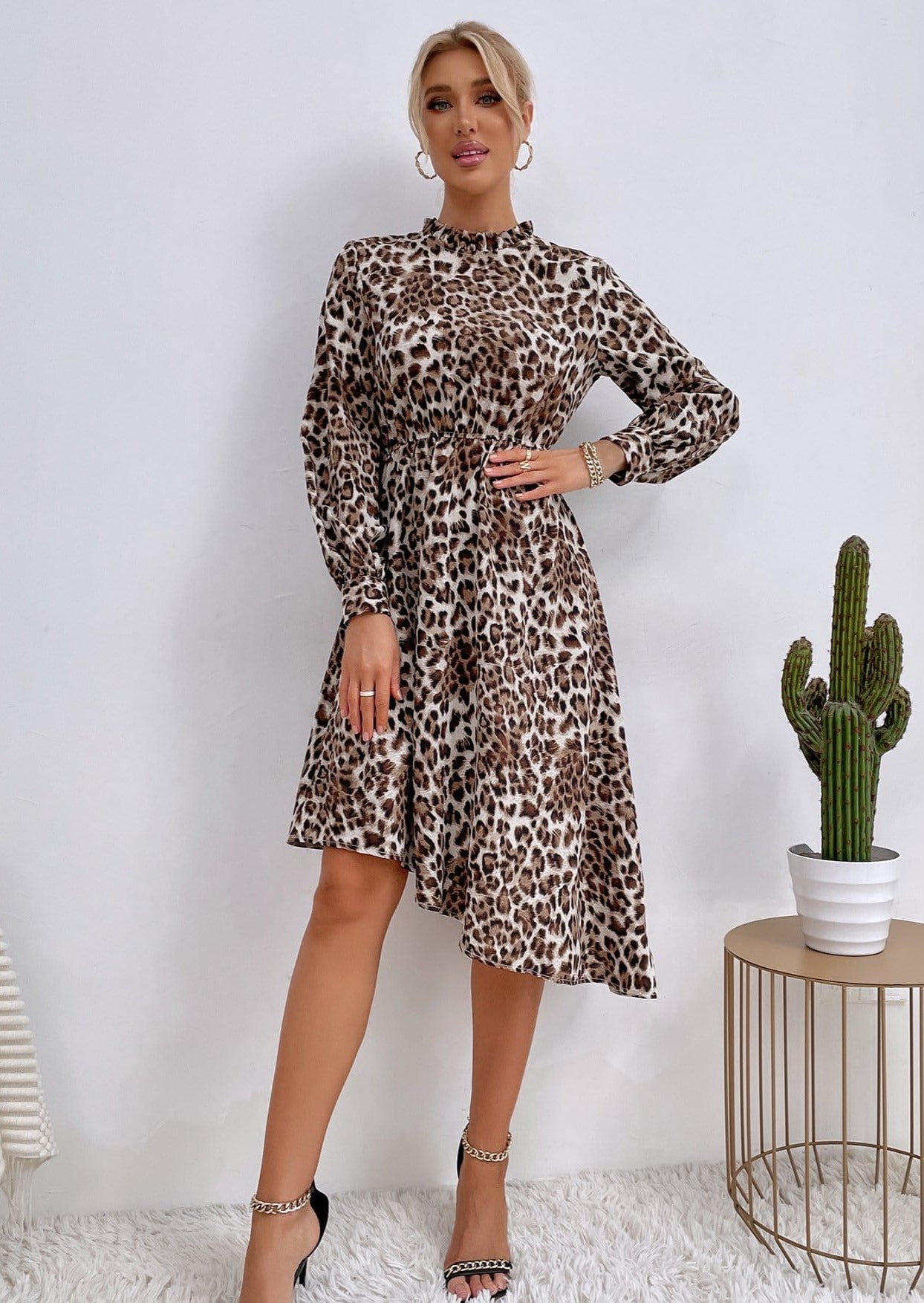 Leopard Print Diagonal Hem Dress