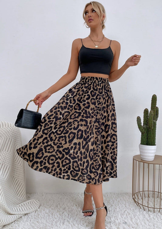 High Waist Leopard A-line Skirt