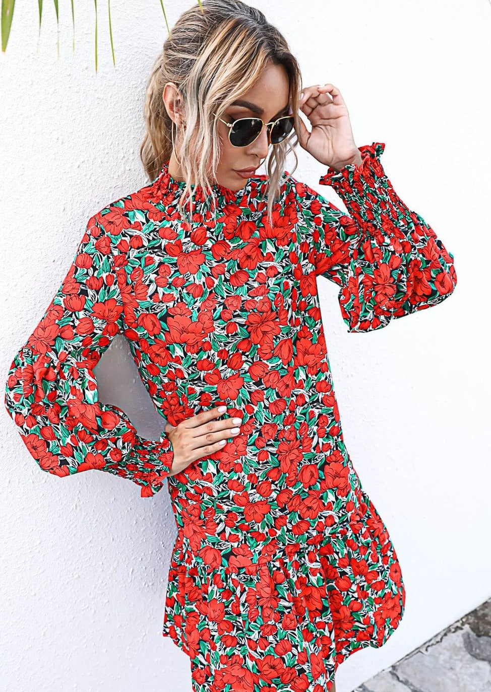 Shirred Neck Floral Shift Dress