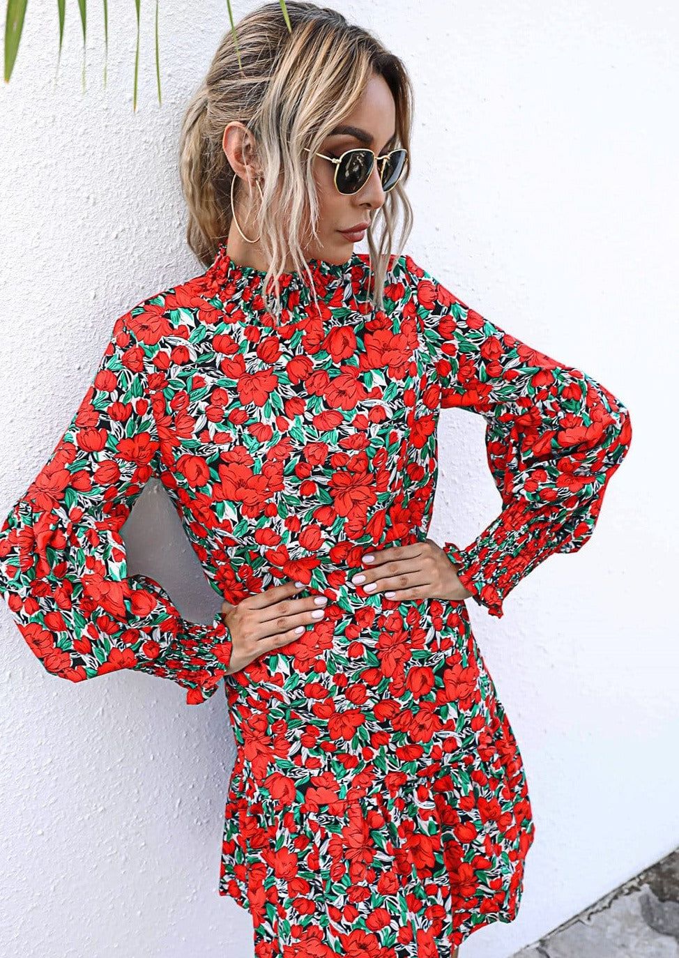 Shirred Neck Floral Shift Dress