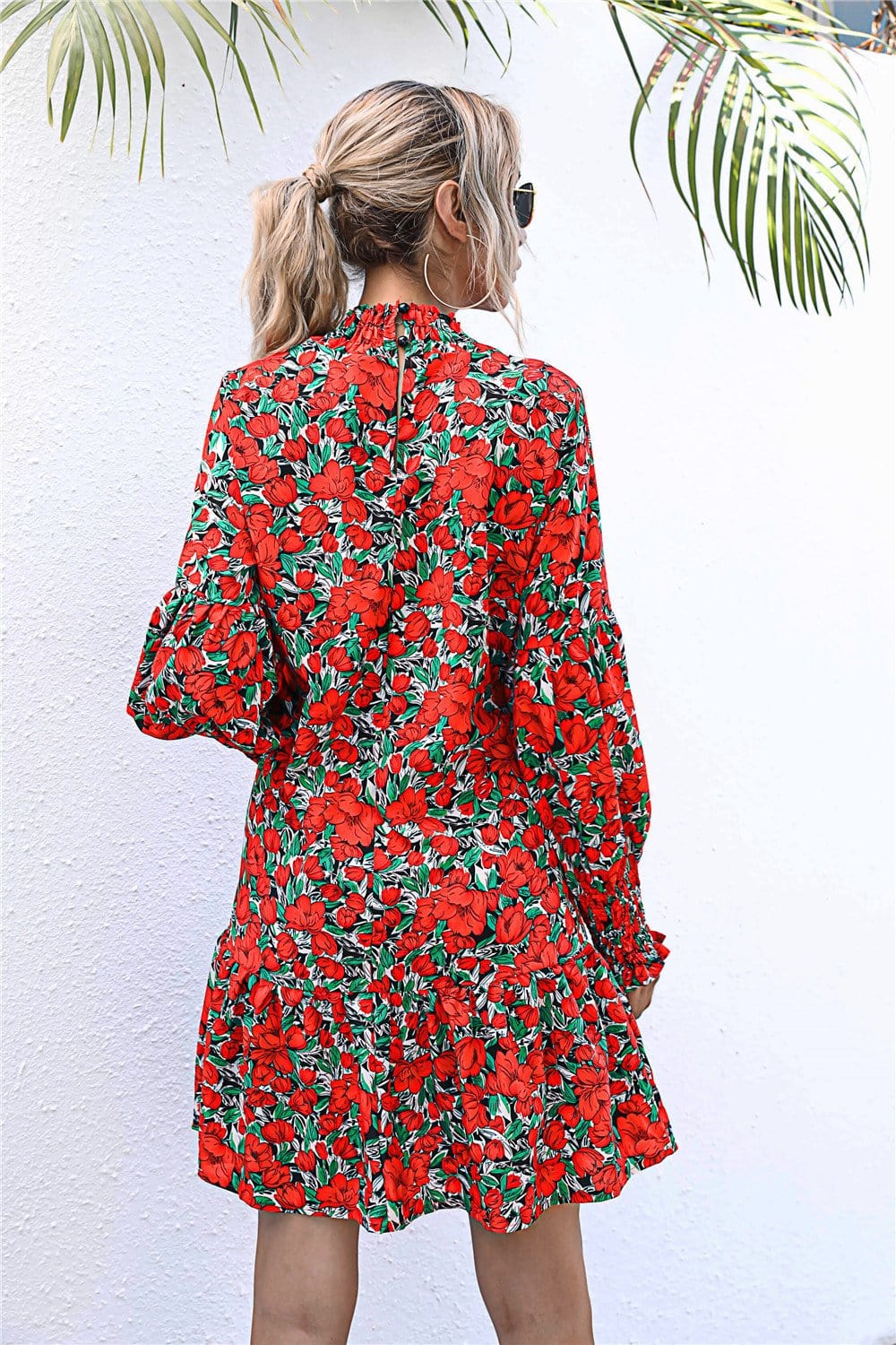 Shirred Neck Floral Shift Dress