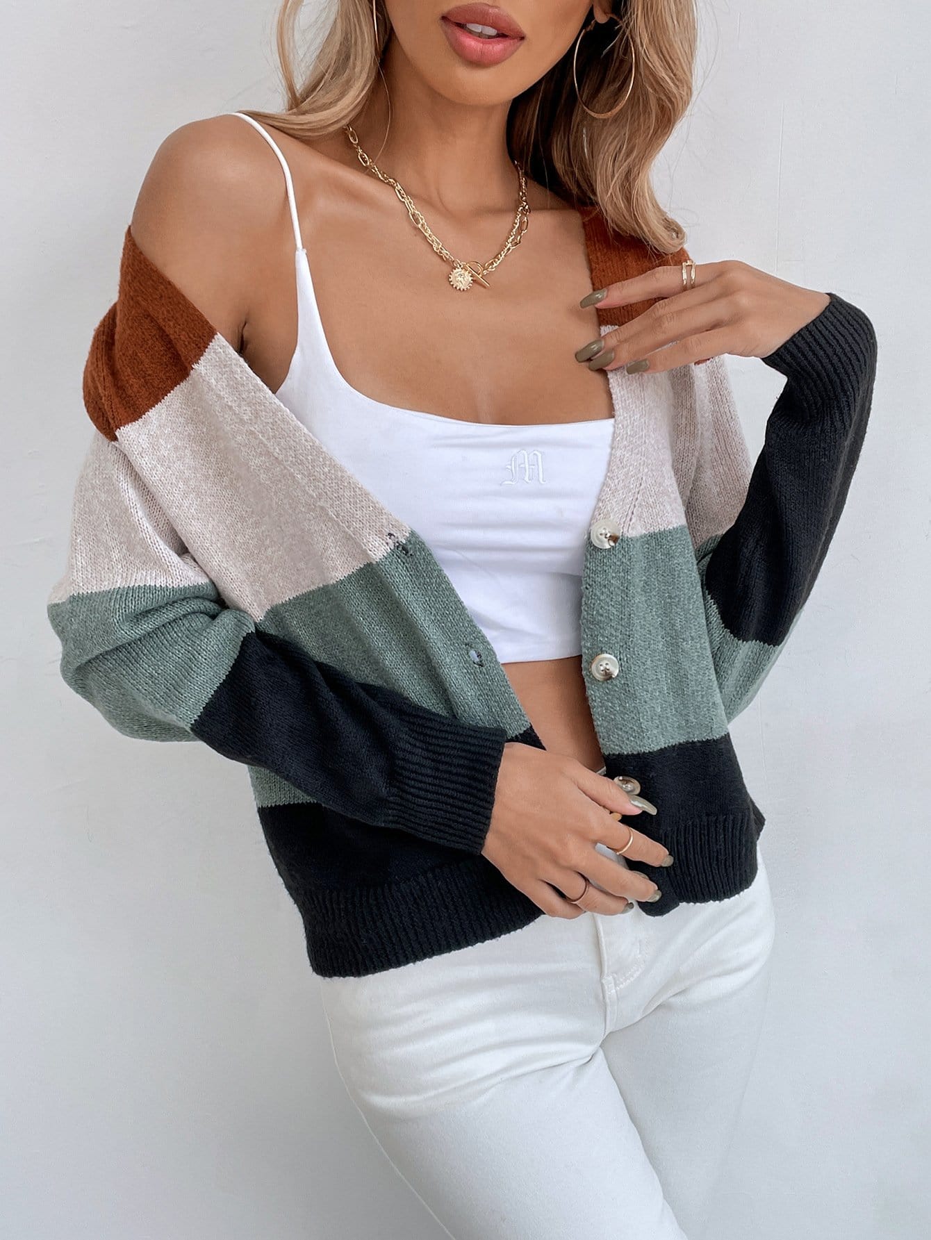 Multicolor Striped Casual Cardigan