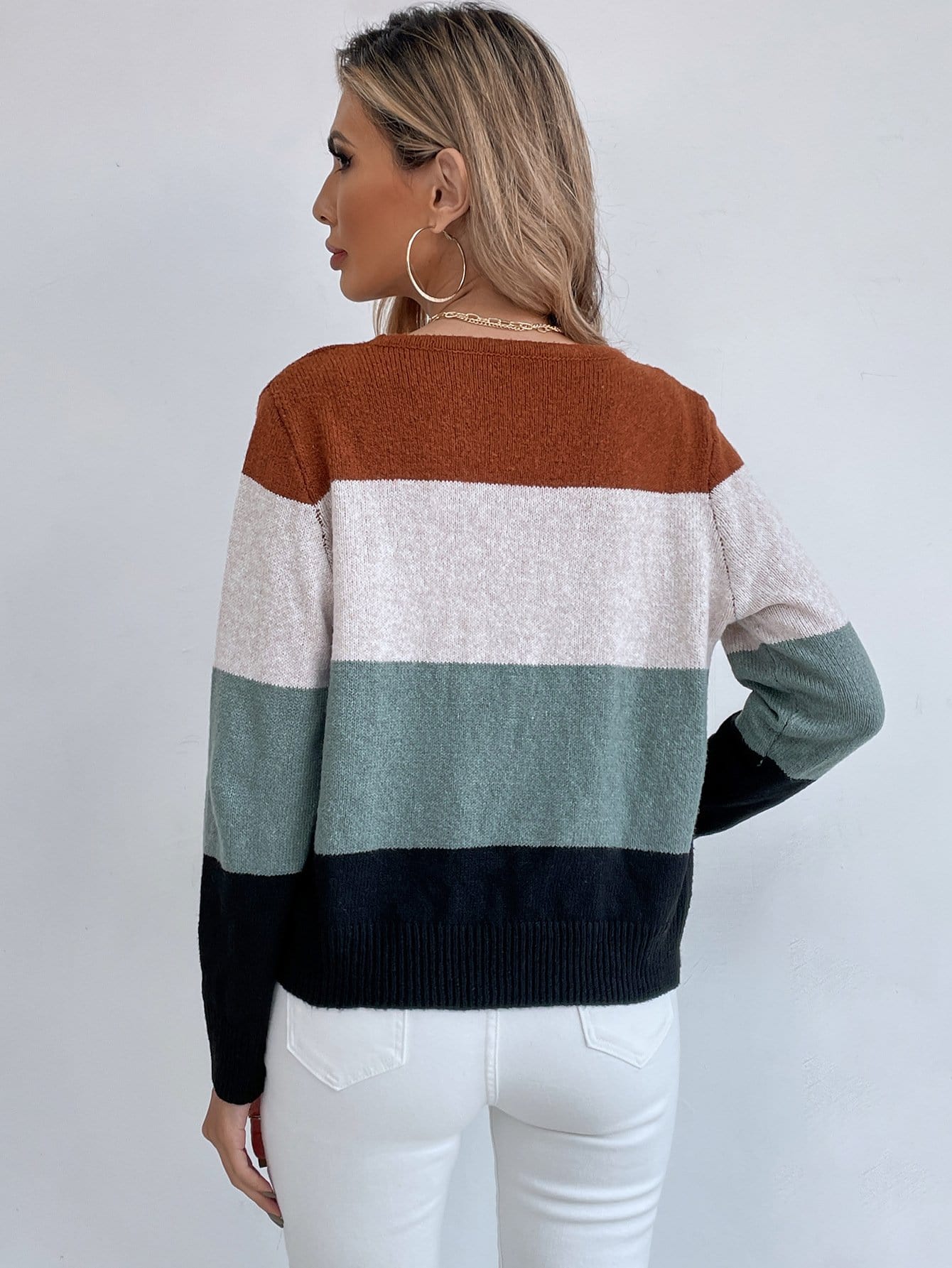 Multicolor Striped Casual Cardigan