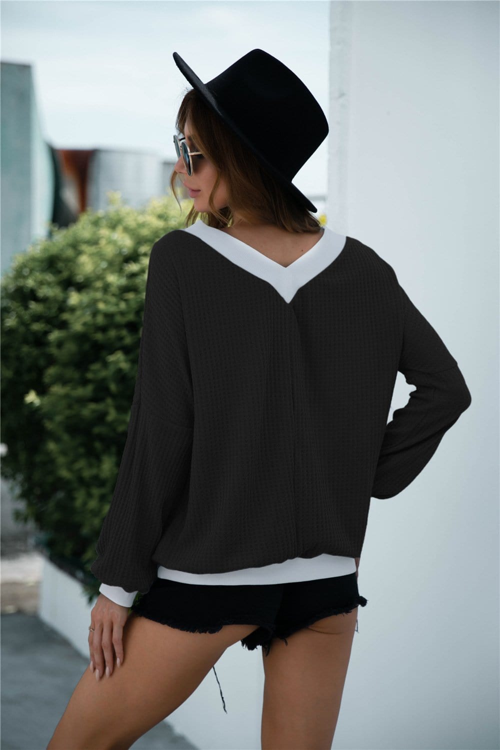 Off Shoulder Two Tone Sweater