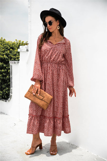 Tie Neck Ruffle Hem Dress