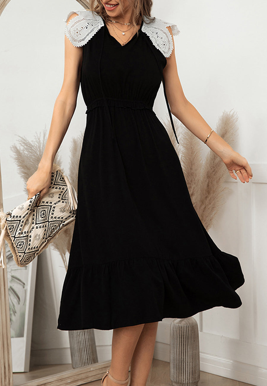 Tie Neck Lace Sleeve Dress