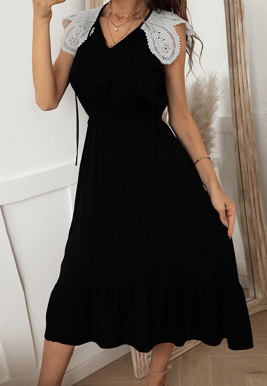 Tie Neck Lace Sleeve Dress