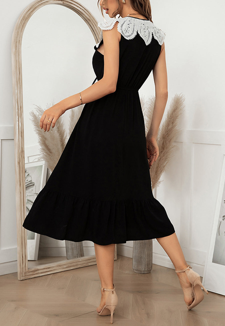 Tie Neck Lace Sleeve Dress