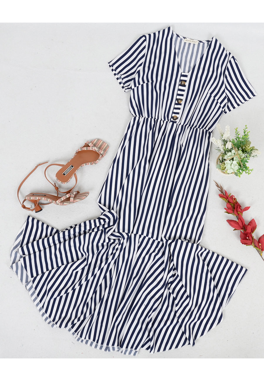 V Neck Striped Print Dress