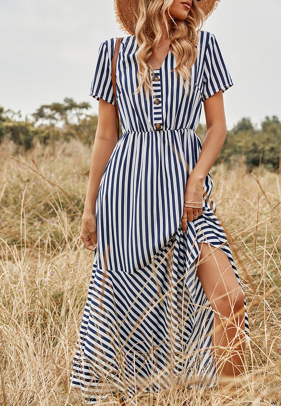 V Neck Striped Print Dress