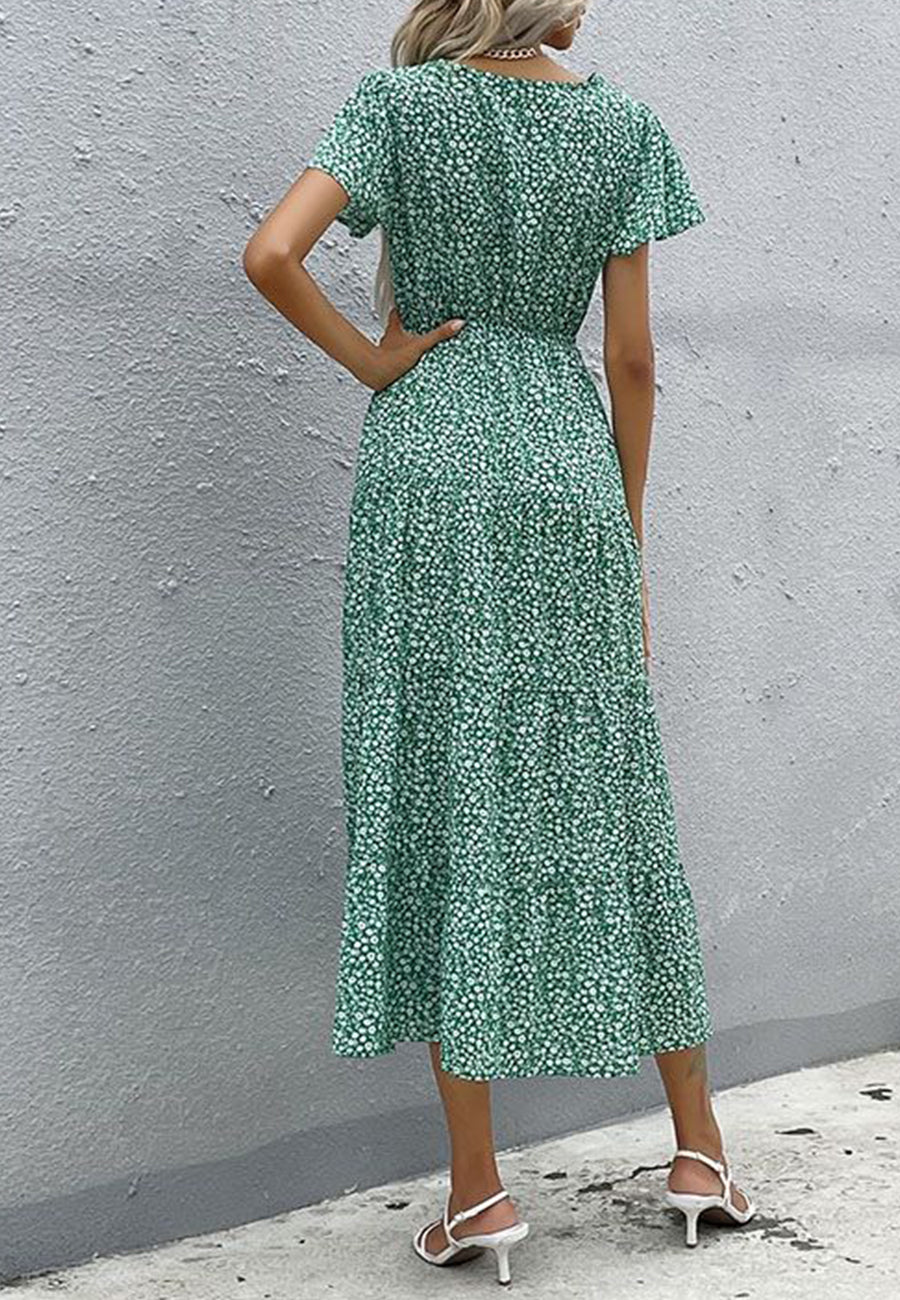 Floral Print Ribbon Front Dress