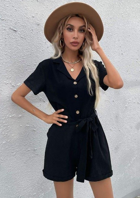 Solid Color Button Front Romper