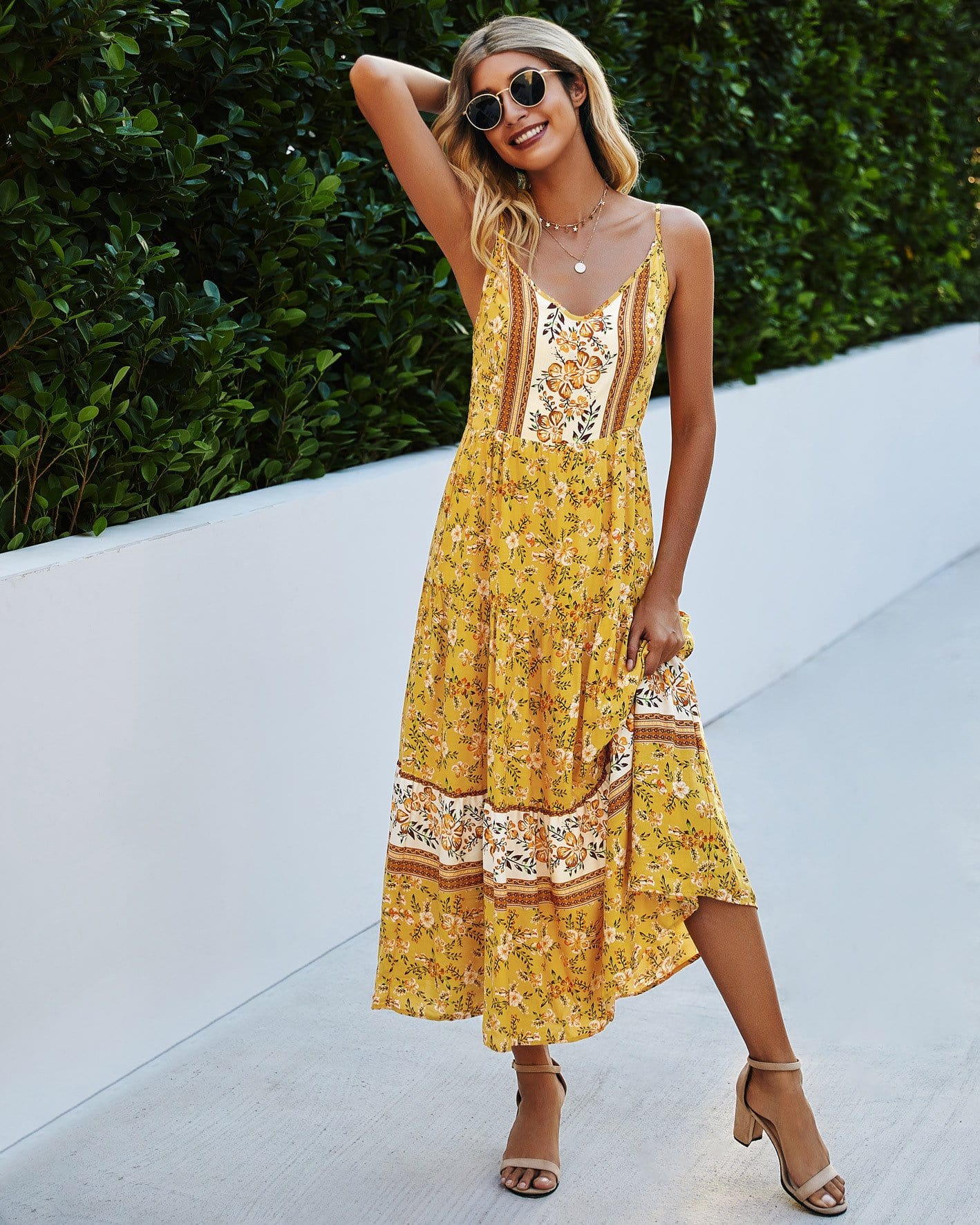 V Neck Floral Maxi Dress