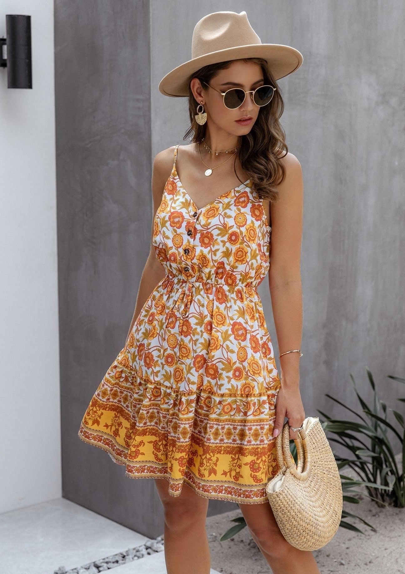 Gathered Waist Printed Summer Dress