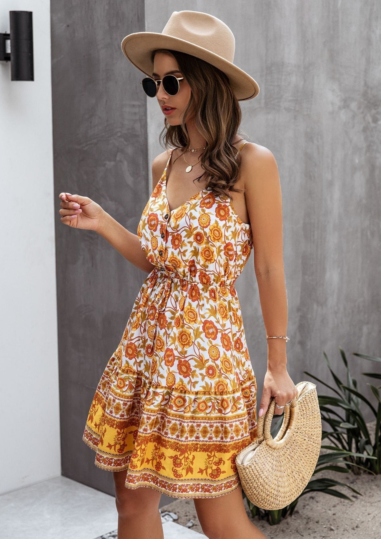 Gathered Waist Printed Summer Dress