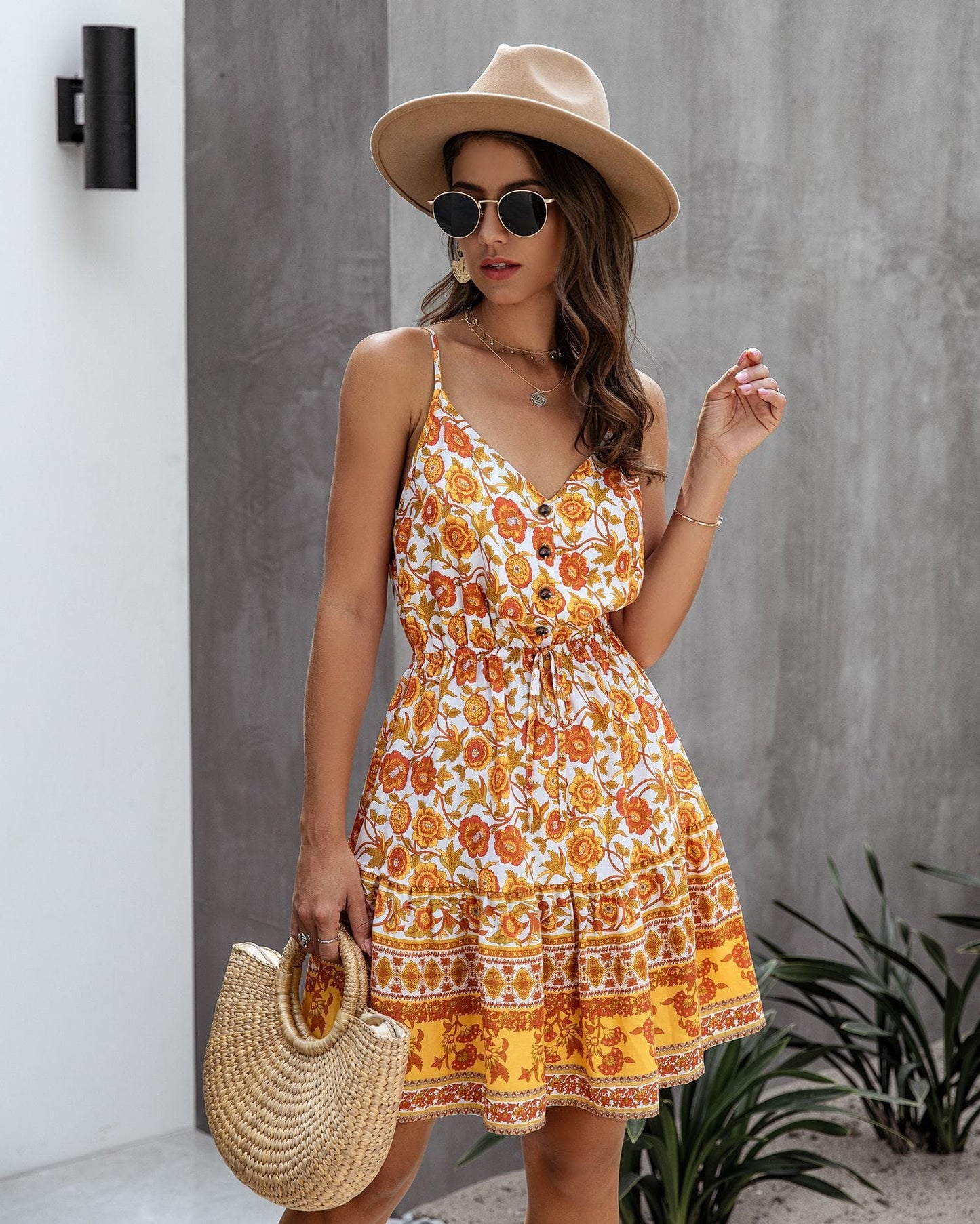 Gathered Waist Printed Summer Dress