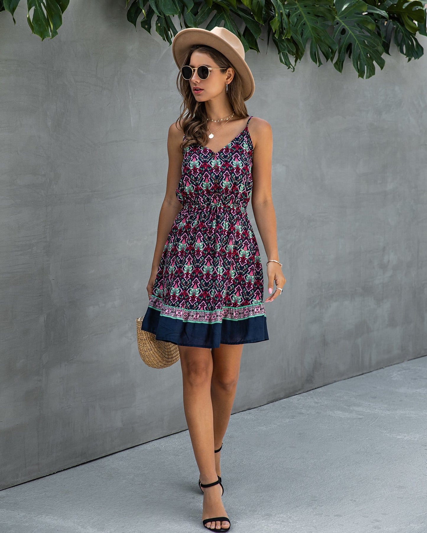 Gathered Waist Printed Summer Dress