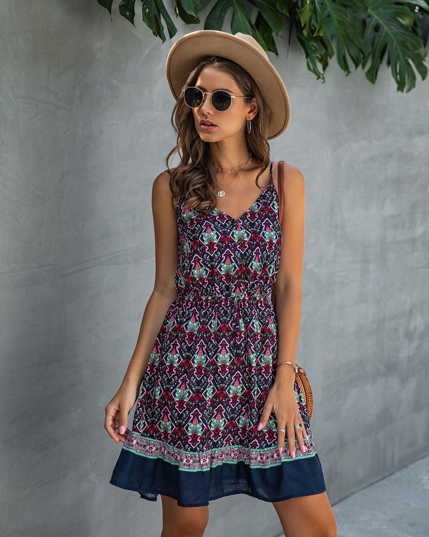 Gathered Waist Printed Summer Dress