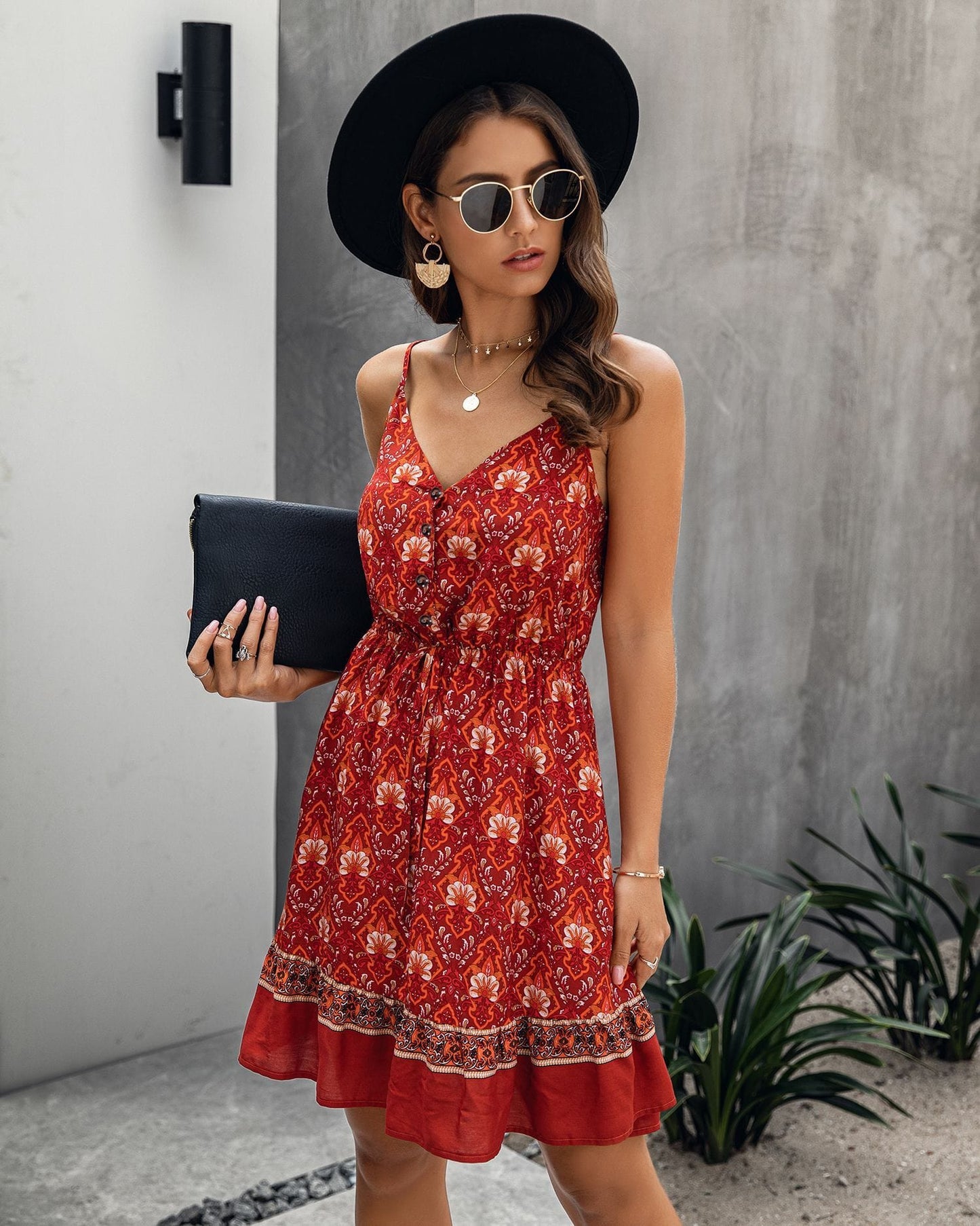 Gathered Waist Printed Summer Dress