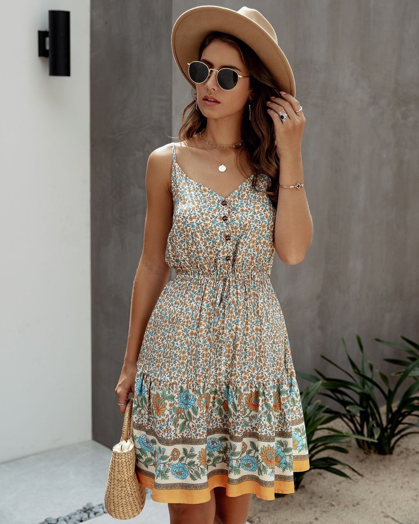 Gathered Waist Printed Summer Dress