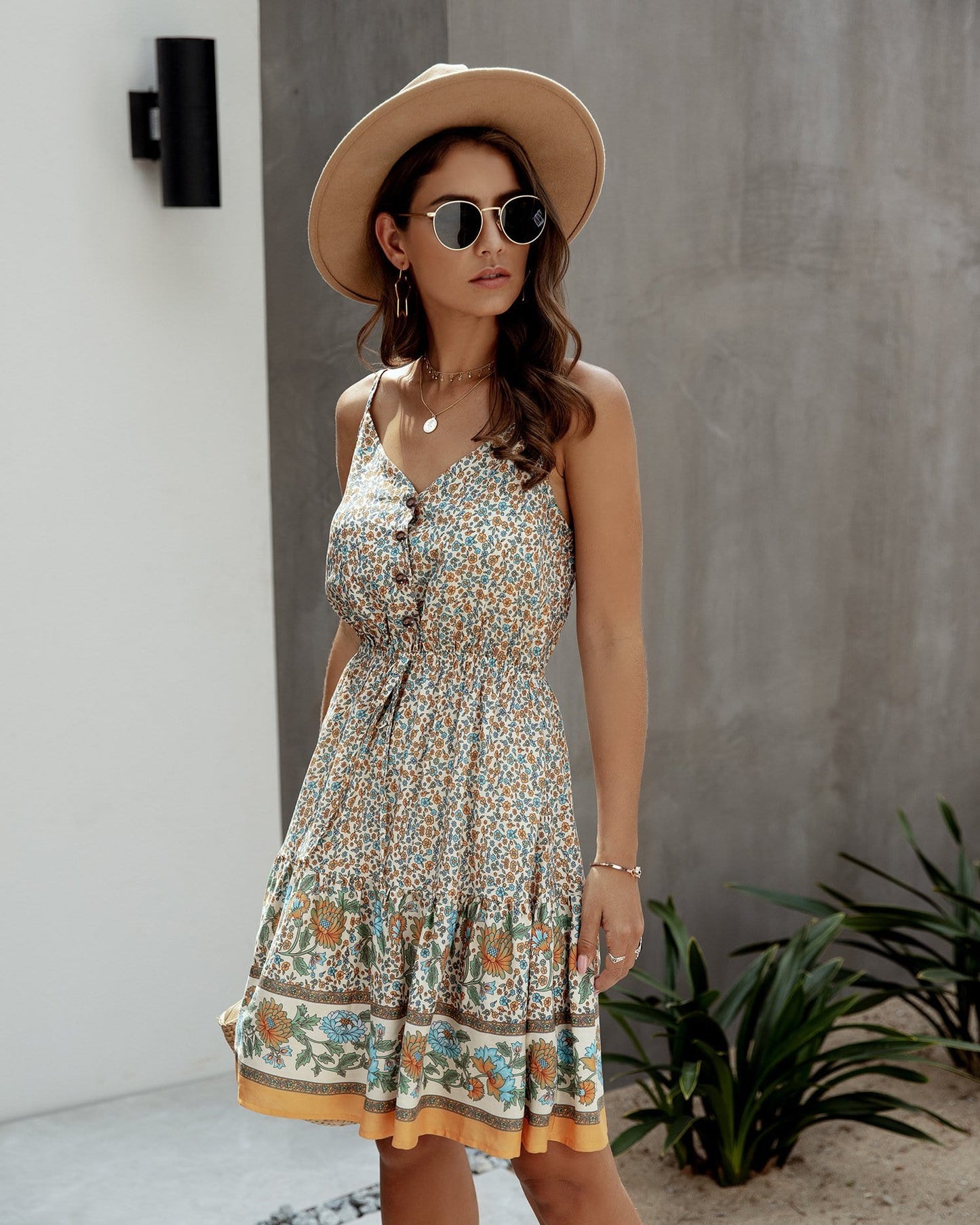 Gathered Waist Printed Summer Dress