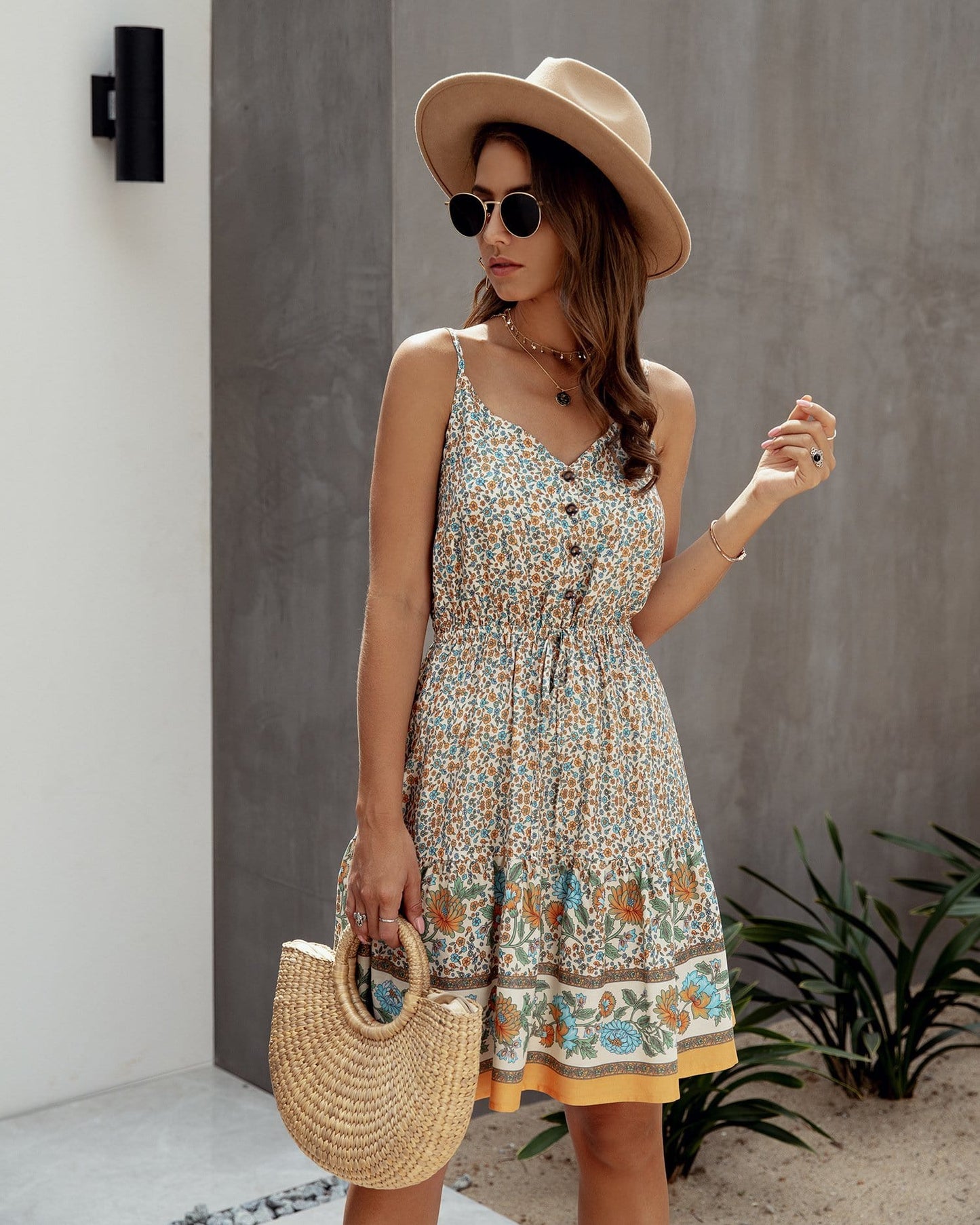 Gathered Waist Printed Summer Dress