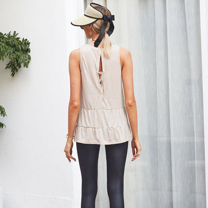 Round Neck Tiered Hem Blouse