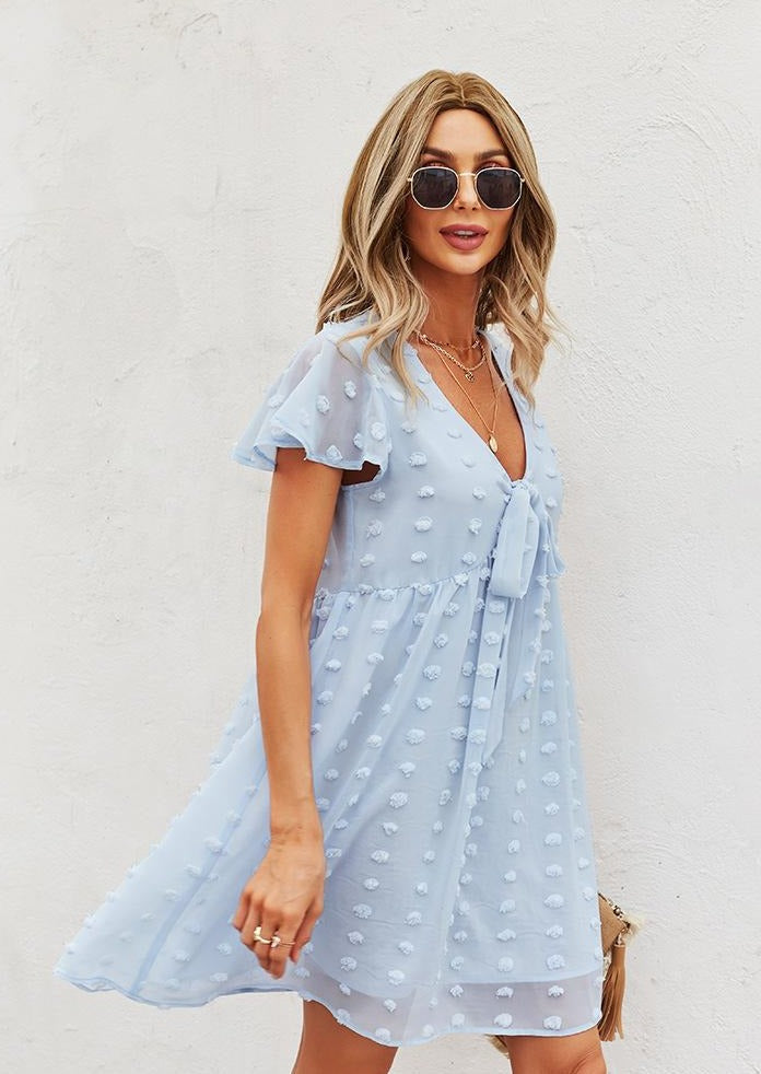 Swiss Dot Ribbon Front Dress