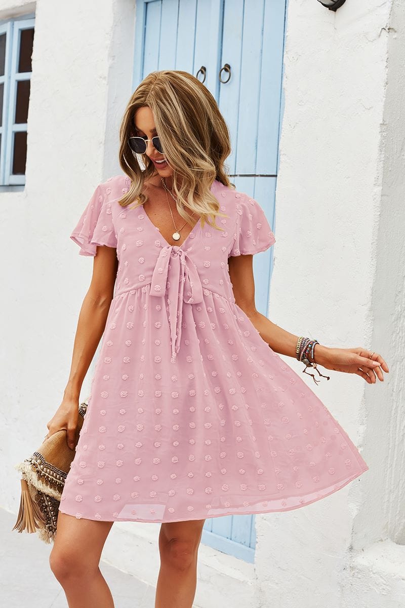 Swiss Dot Ribbon Front Dress