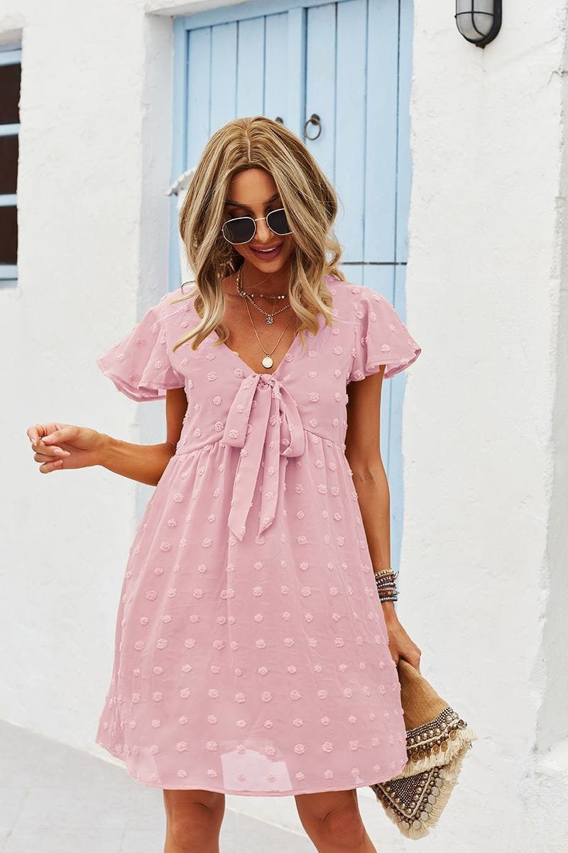 Swiss Dot Ribbon Front Dress