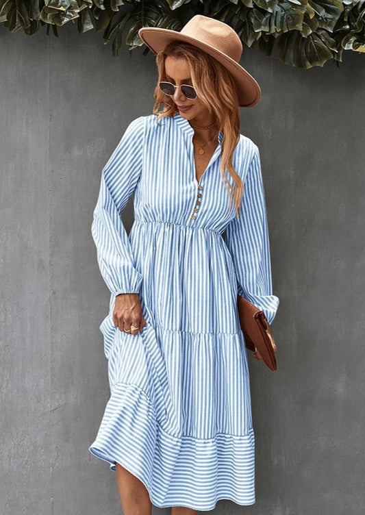 Striped Long Sleeve Tiered Dress