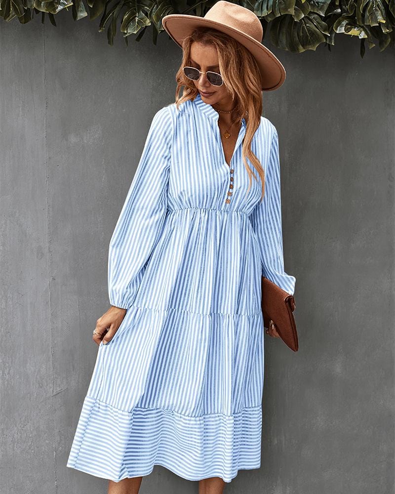 Striped Long Sleeve Tiered Dress