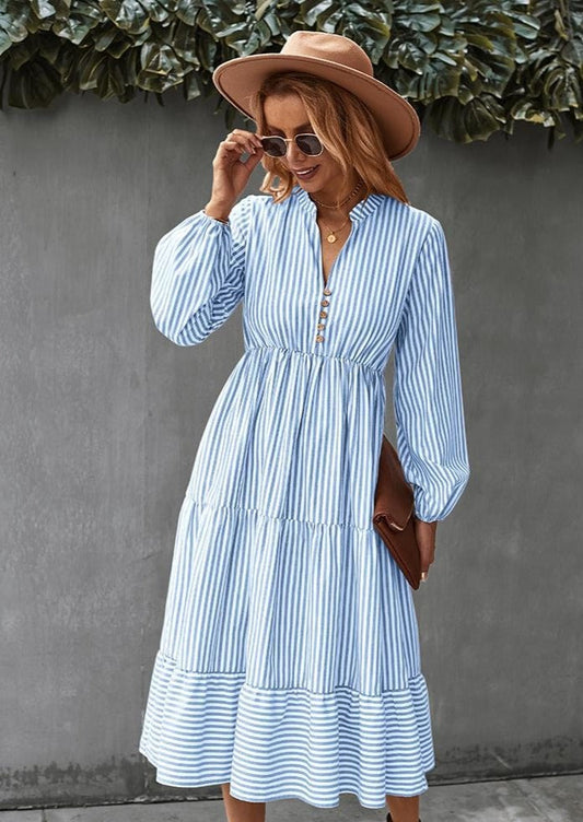 Striped Long Sleeve Tiered Dress