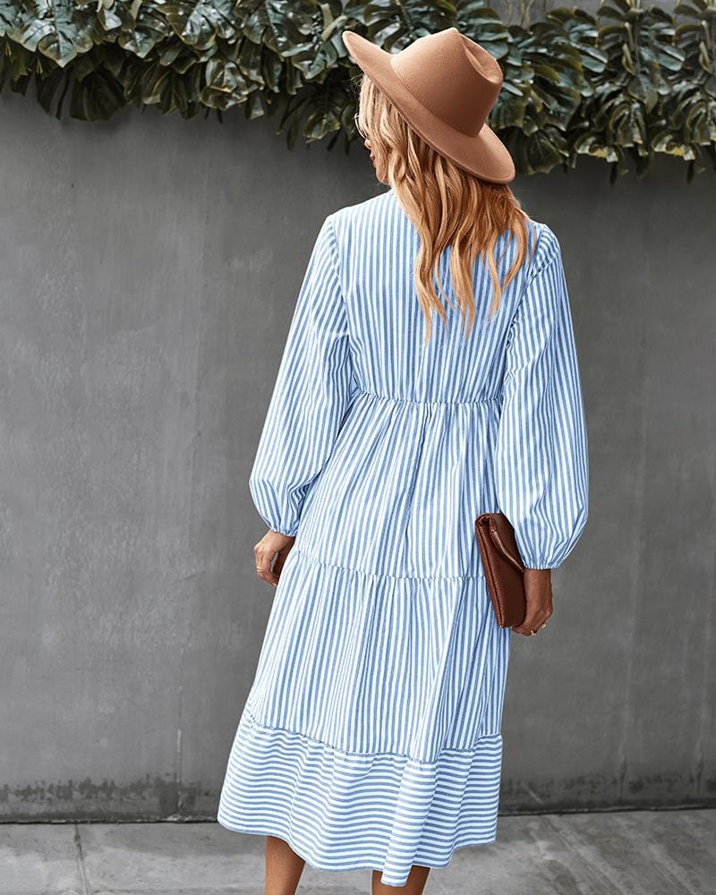 Striped Long Sleeve Tiered Dress