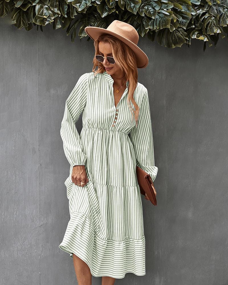 Striped Long Sleeve Tiered Dress