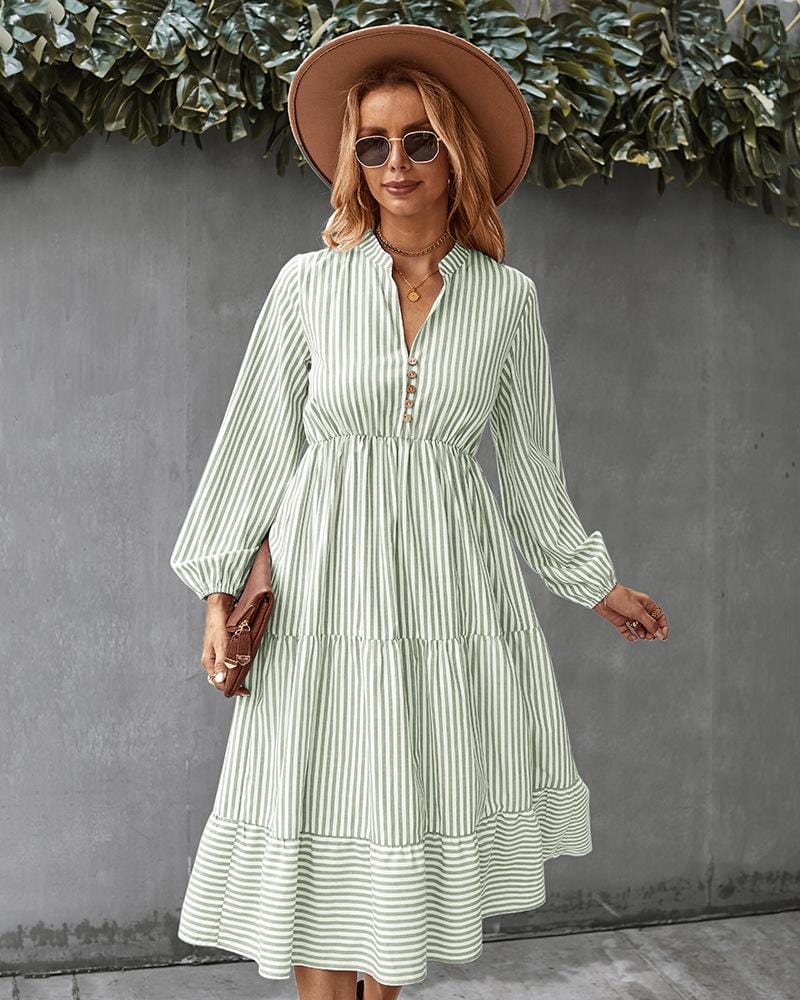 Striped Long Sleeve Tiered Dress