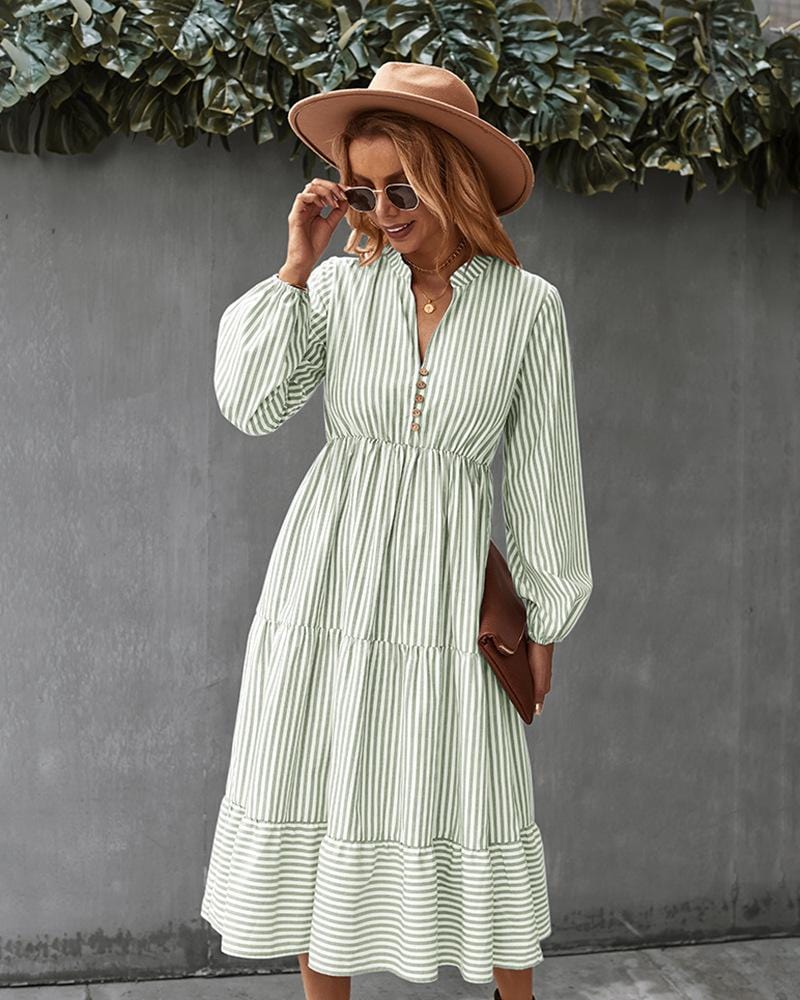 Striped Long Sleeve Tiered Dress